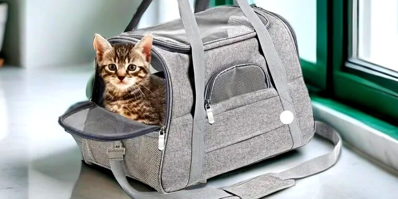 Chat dans un sac de transport pour chat